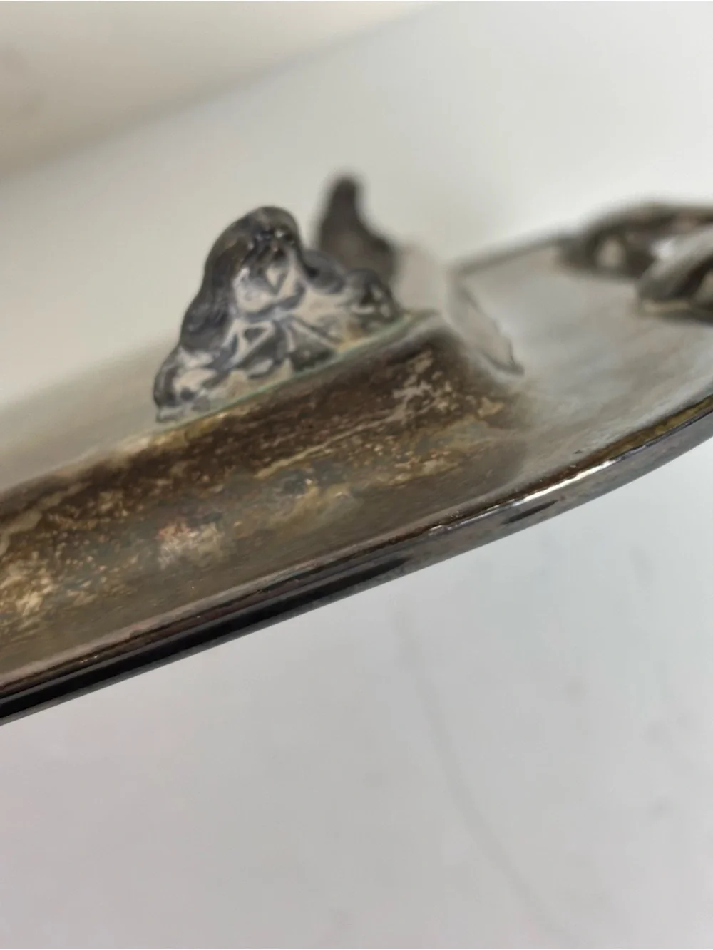 Vintage Ornate Decorative Serving Tray in Distressed Silver Tone